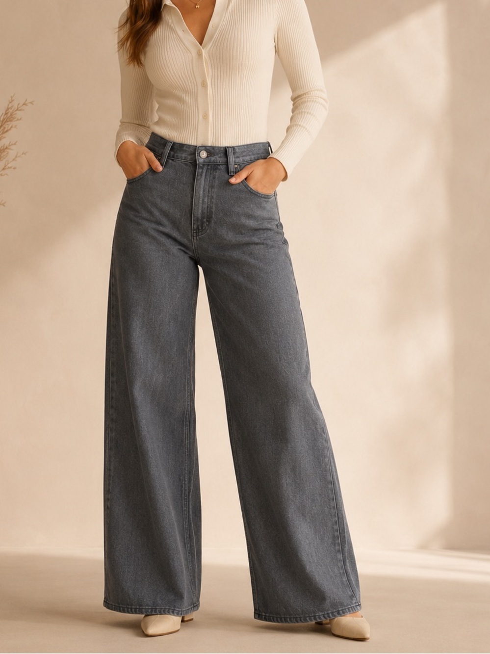 Zara High Rise Wide Leg Gray Jeans Women's Size US 6 EU 38 Washed